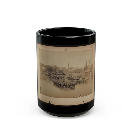 Military Construction In Northern Virginia  Raft Of Blanket Boats Ferrying Soldiers Across The Potomac River (U.S. Civil War) Black Coffee Mug 15oz - Go Mug Yourself