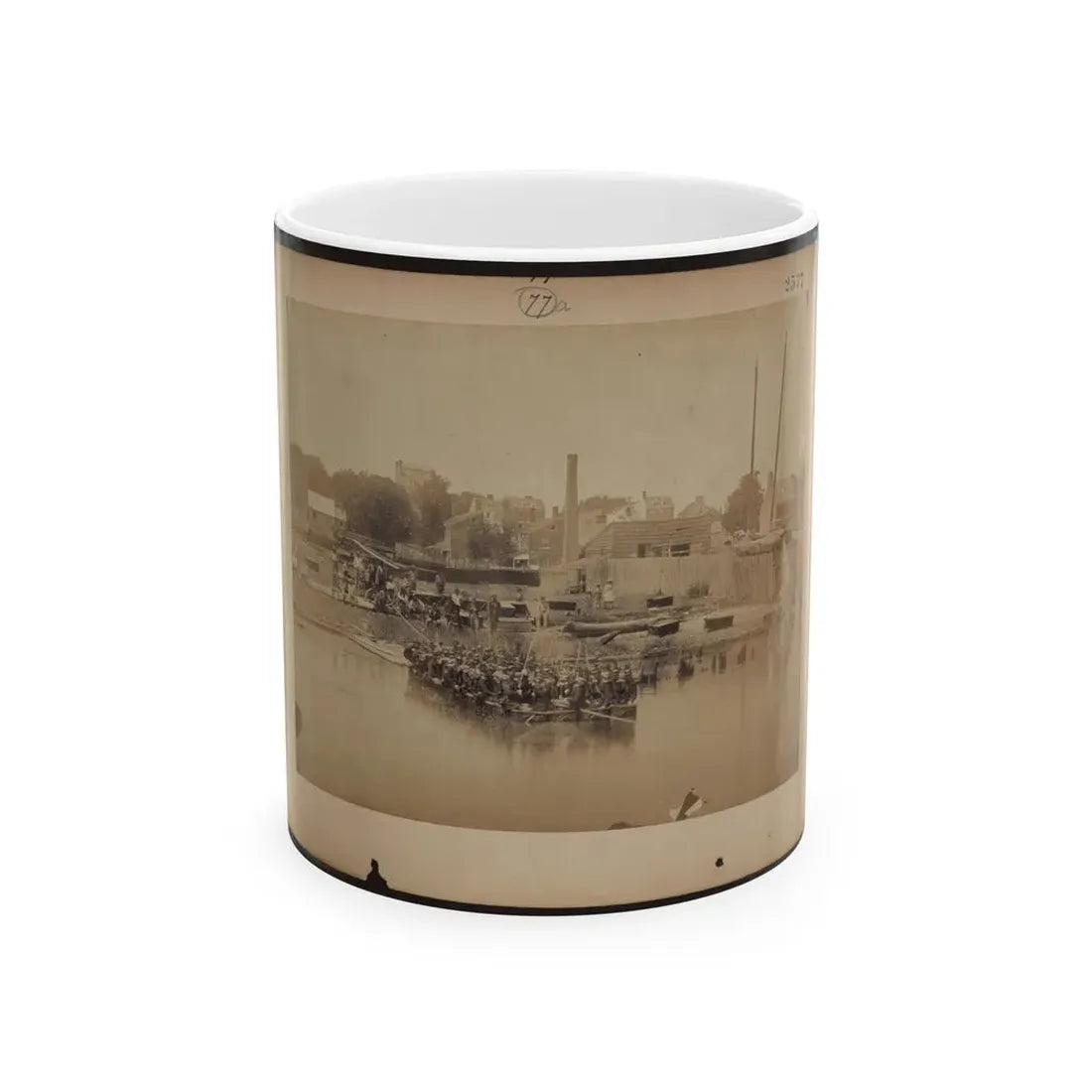 Military Construction In Northern Virginia  Raft Of Blanket Boats Ferrying Soldiers Across The Potomac River (U.S. Civil War) White Coffee Mug 11oz - Go Mug Yourself