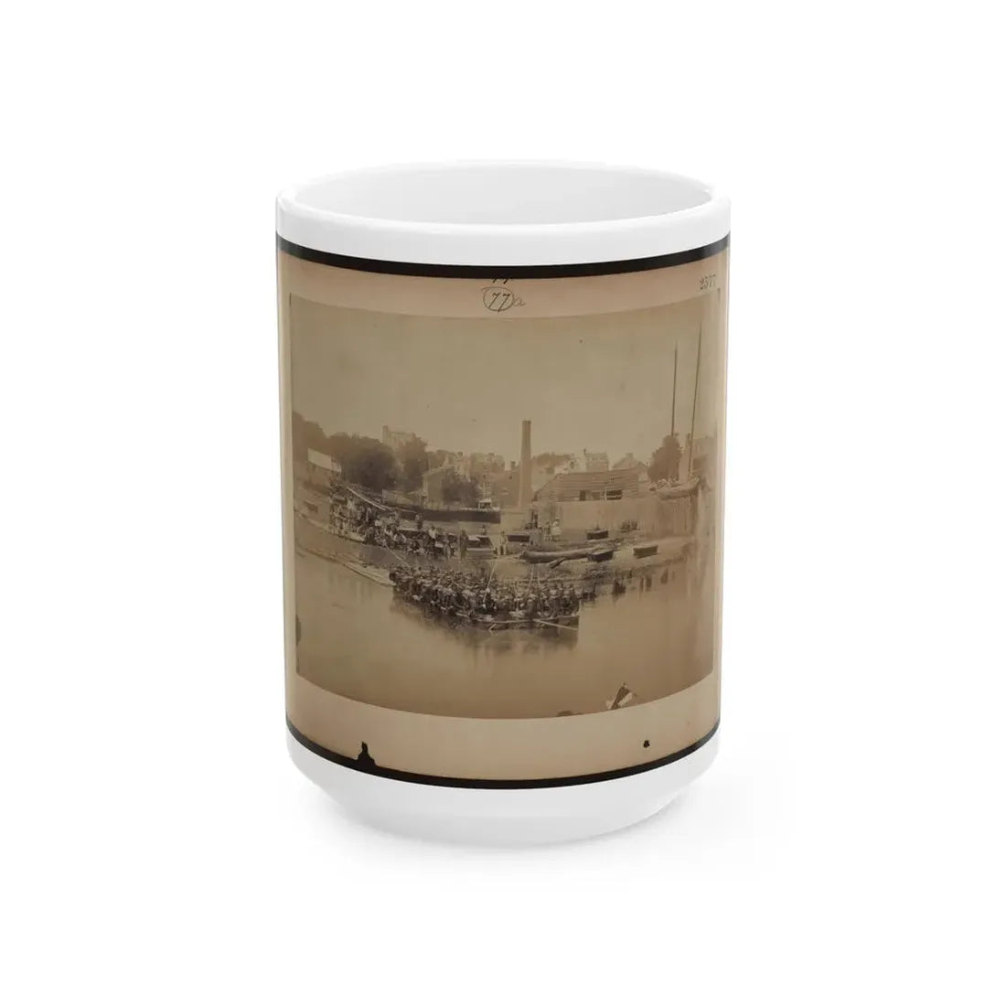 Military Construction In Northern Virginia  Raft Of Blanket Boats Ferrying Soldiers Across The Potomac River (U.S. Civil War) White Coffee Mug 15oz - Go Mug Yourself