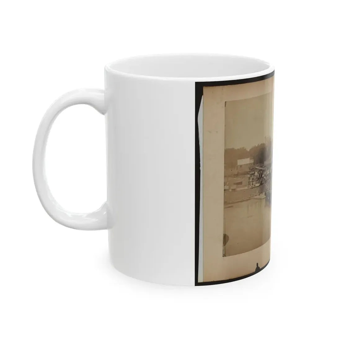 Military Construction In Northern Virginia  Raft Of Blanket Boats Ferrying Soldiers Across The Potomac River (U.S. Civil War) White Coffee Mug - Go Mug Yourself