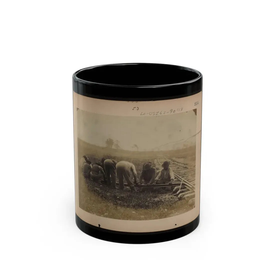 Military Railroad Operations In Northern Virginia  African American Laborers Twisting Rail (U.S. Civil War) Black Coffee Mug 11oz - Go Mug Yourself