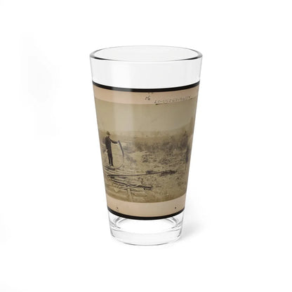 Military Railroad Operations In Northern Virginia Man Standing On Railroad Tracks Holding Twisted Rail (U.S. Civil War) Pint Glass 16oz-16oz-Go Mug Yourself