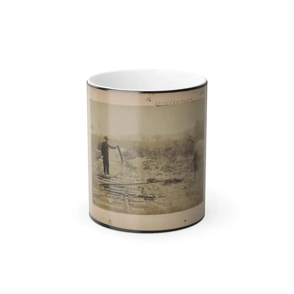Military Railroad Operations in Northern Virginia  Man Standing on Railroad Tracks Holding Twisted Rail (U.S. Civil War) Color Changing Coffee Mug 11oz - Go Mug Yourself
