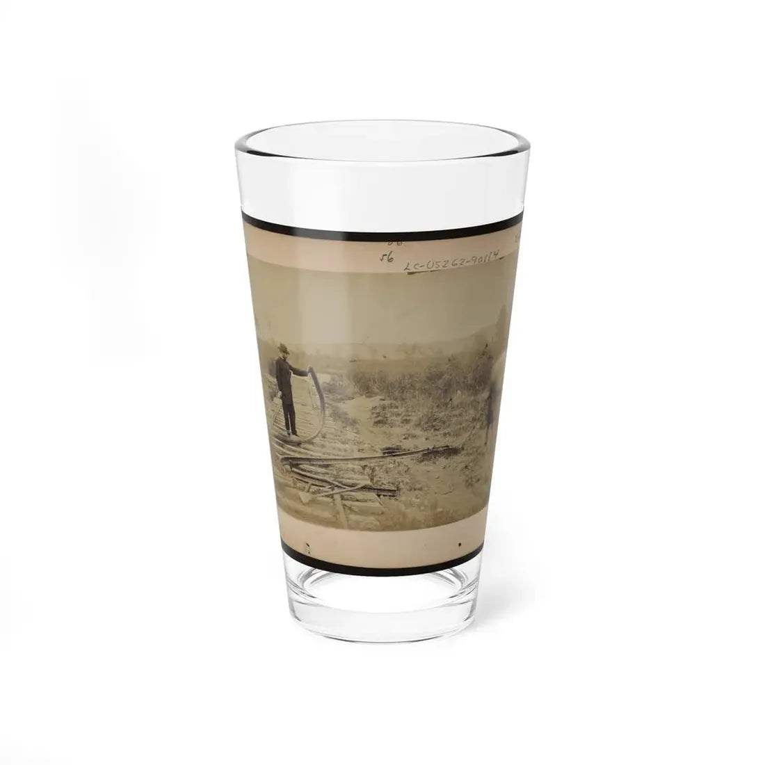 Military Railroad Operations In Northern Virginia  Man Standing On Railroad Tracks Holding Twisted Rail (U.S. Civil War) Pint Glass 16oz 16oz - Go Mug Yourself