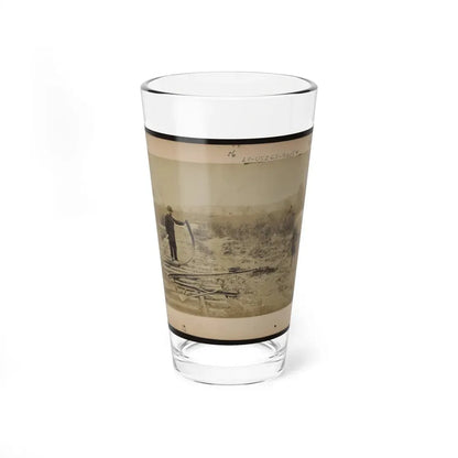 Military Railroad Operations In Northern Virginia  Man Standing On Railroad Tracks Holding Twisted Rail (U.S. Civil War) Pint Glass 16oz 16oz - Go Mug Yourself