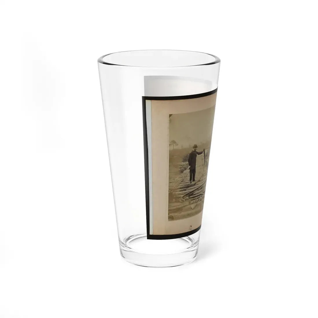 Military Railroad Operations In Northern Virginia  Man Standing On Railroad Tracks Holding Twisted Rail (U.S. Civil War) Pint Glass 16oz - Go Mug Yourself