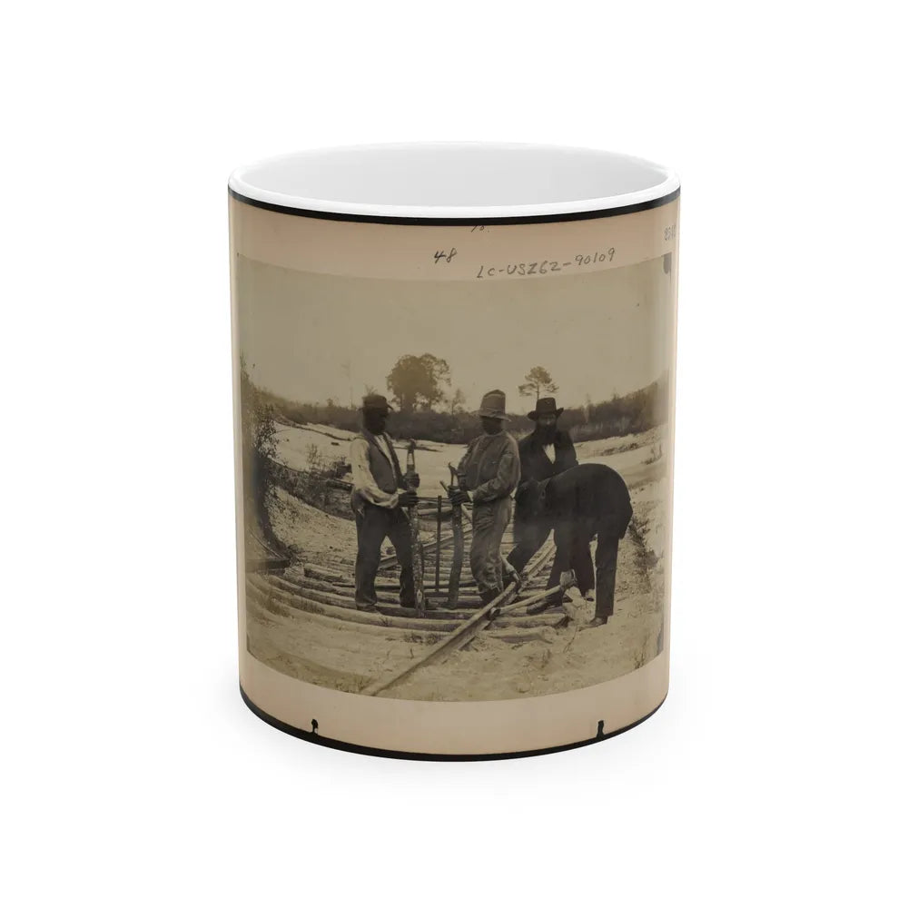 Military Railroad Operations In Northern Virginia Men Using Levers For Loosening Rails 001 (U.S. Civil War) White Coffee Mug-11oz-Go Mug Yourself