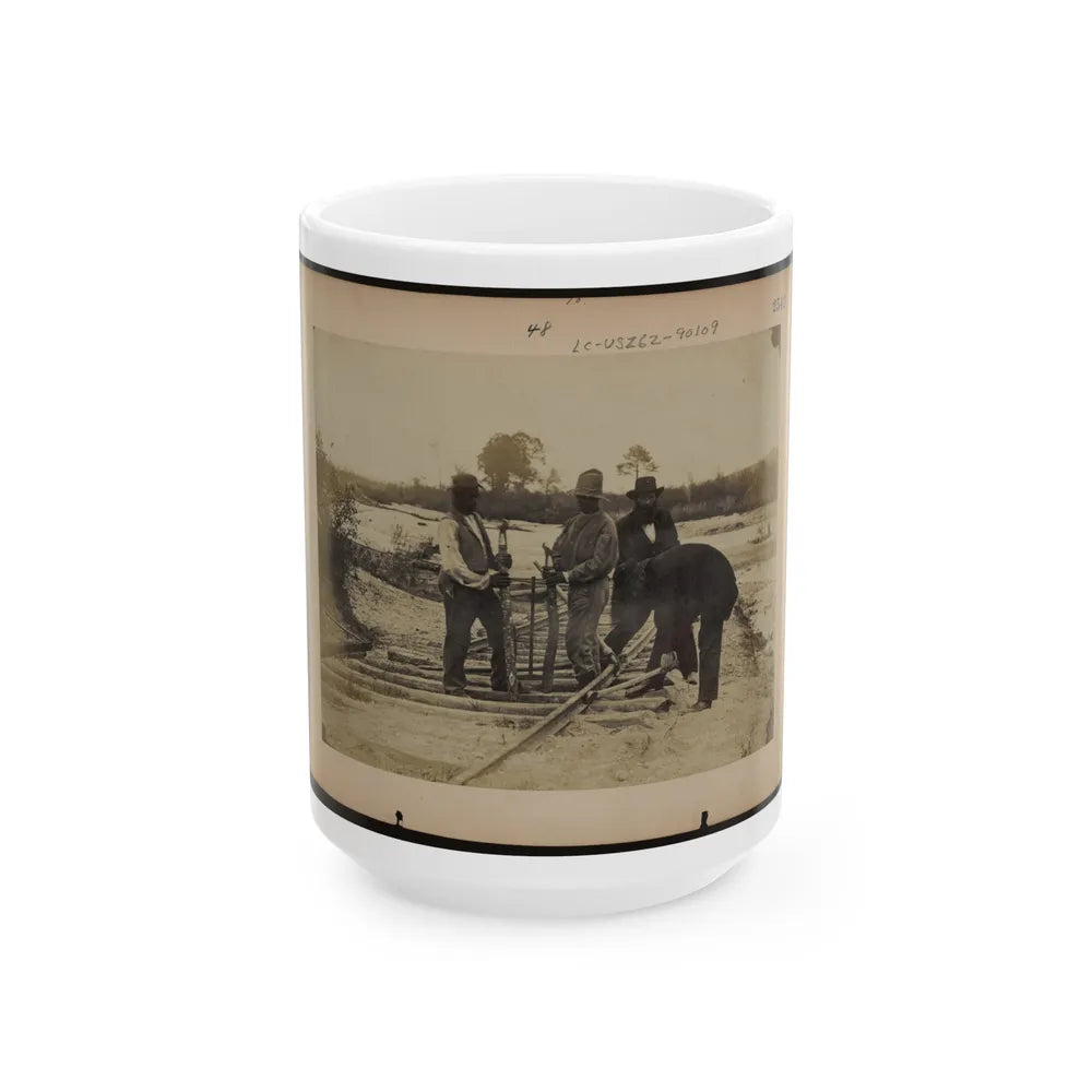 Military Railroad Operations In Northern Virginia Men Using Levers For Loosening Rails 001 (U.S. Civil War) White Coffee Mug-15oz-Go Mug Yourself