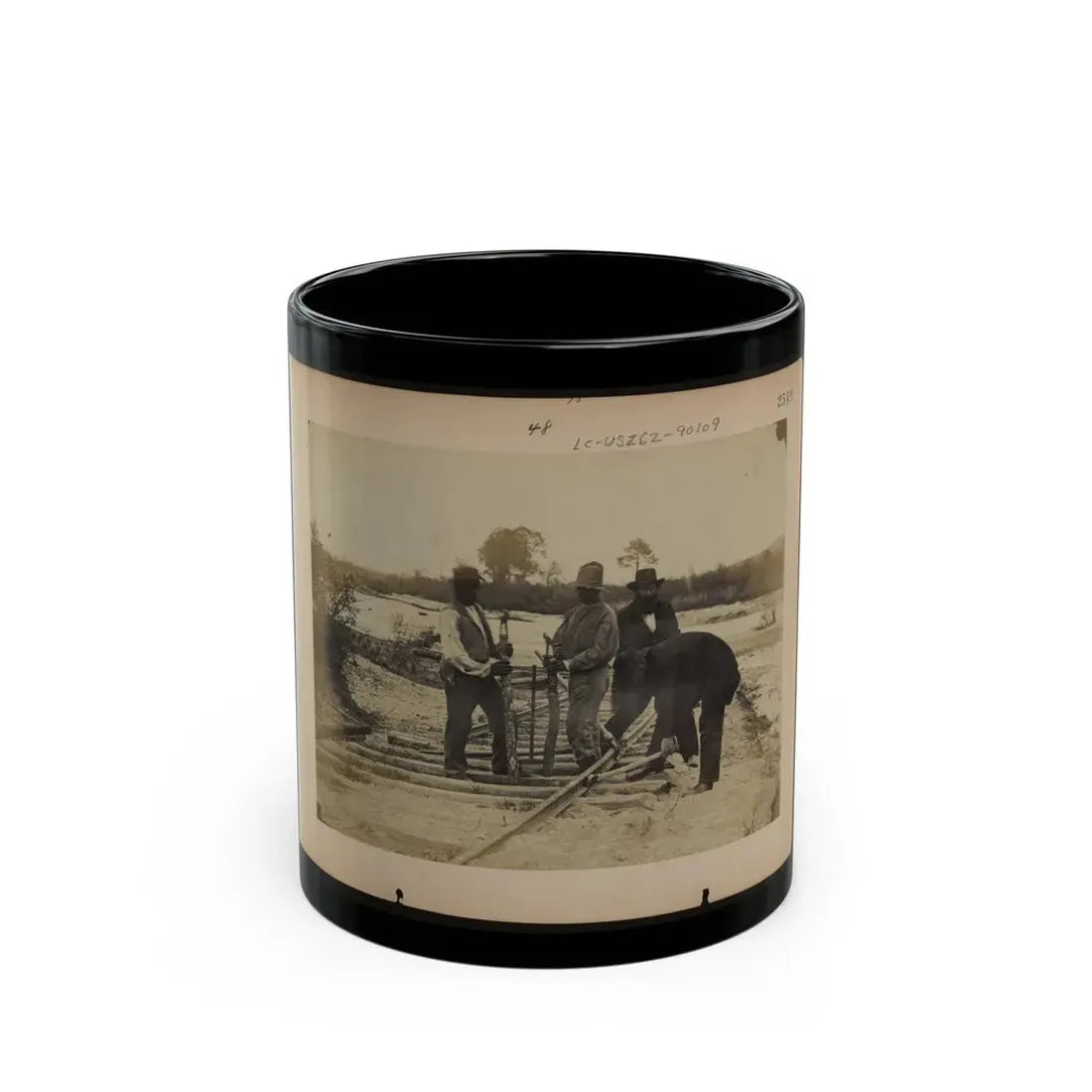 Military Railroad Operations In Northern Virginia  Men Using Levers For Loosening Rails 001 (U.S. Civil War) Black Coffee Mug 11oz - Go Mug Yourself
