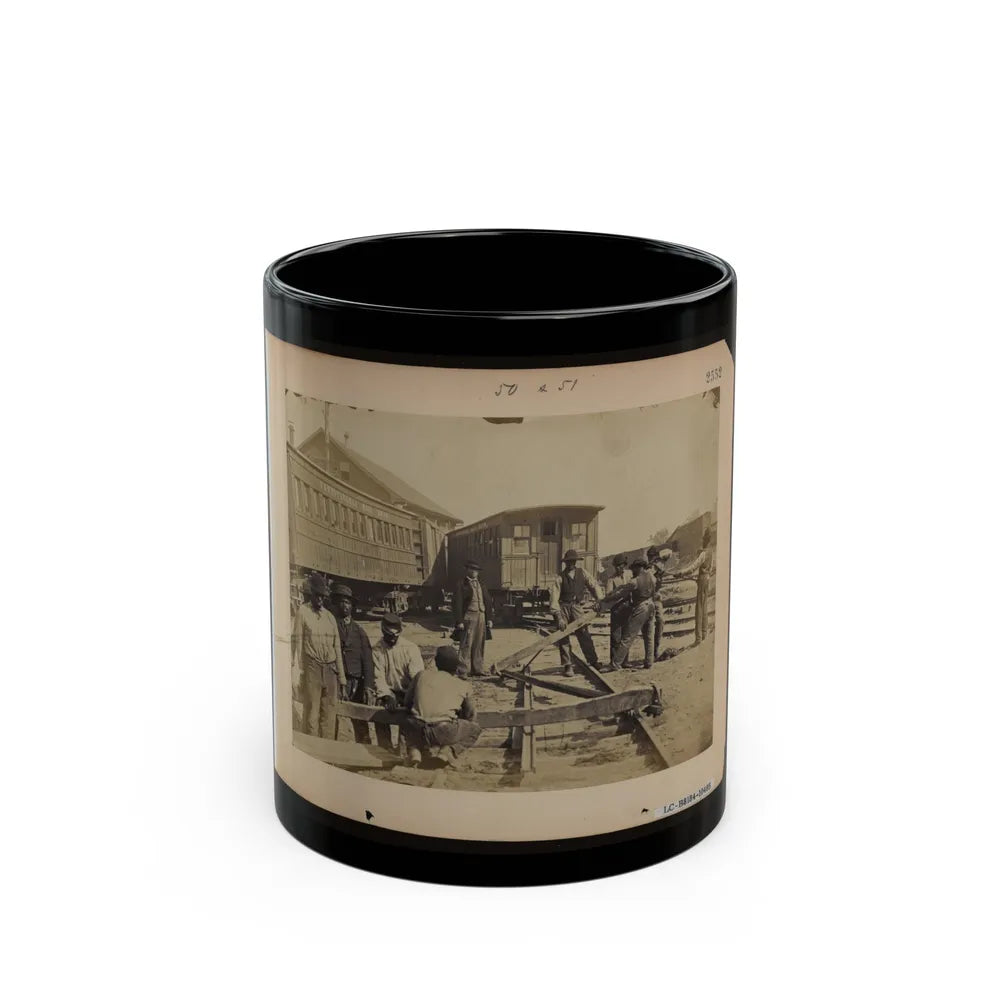 Military Railroad Operations In Northern Virginia Men Using Levers For Loosening Rails (U.S. Civil War) Black Coffee Mug-11oz-Go Mug Yourself