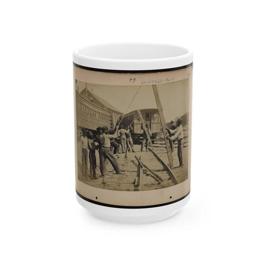 Military Railroad Operations In Northern Virginia Men Using Levers For Loosening Rails(2) (U.S. Civil War) White Coffee Mug-15oz-Go Mug Yourself