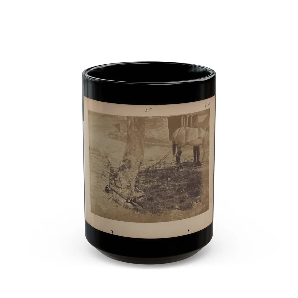 Military Railroad Operations In Northern Virginia Pieces Of Rail And Wood Chained Around A Tree (U.S. Civil War) Black Coffee Mug-15oz-Go Mug Yourself