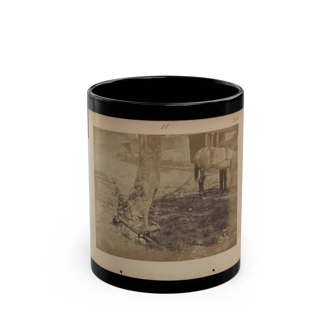 Military Railroad Operations In Northern Virginia  Pieces Of Rail And Wood Chained Around A Tree (U.S. Civil War) Black Coffee Mug 11oz - Go Mug Yourself