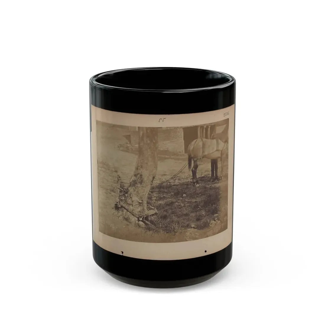 Military Railroad Operations In Northern Virginia  Pieces Of Rail And Wood Chained Around A Tree (U.S. Civil War) Black Coffee Mug 15oz - Go Mug Yourself