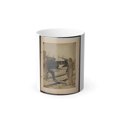 Military Railroad Operations in Northern Virginia  Soldier and Another Man Standing at Railroad Tracks in Front of Locomotive (U.S. Civil War) Color Changing Coffee Mug 11oz Default Title 11oz - Go Mug Yourself