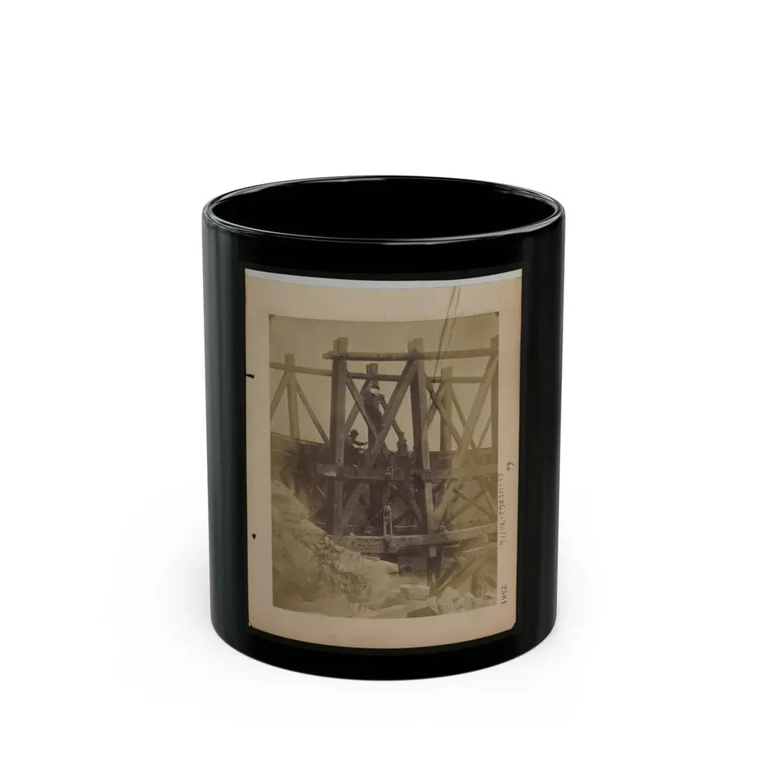 Military Railroad Operations In Northern Virginia  Two Men Boring Holes In Bridge Trestles And Man With Haupt's Torpedo (U.S. Civil War) Black Coffee Mug 11oz - Go Mug Yourself