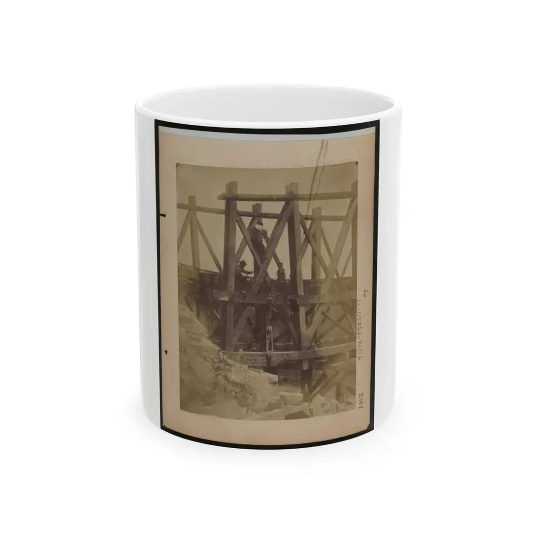 Military Railroad Operations In Northern Virginia  Two Men Boring Holes In Bridge Trestles And Man With Haupt's Torpedo (U.S. Civil War) White Coffee Mug 11oz - Go Mug Yourself
