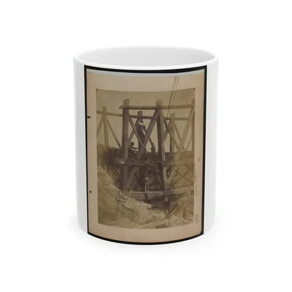 Military Railroad Operations In Northern Virginia  Two Men Boring Holes In Bridge Trestles And Man With Haupt's Torpedo (U.S. Civil War) White Coffee Mug 11oz - Go Mug Yourself