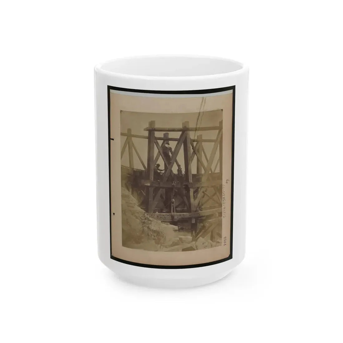 Military Railroad Operations In Northern Virginia  Two Men Boring Holes In Bridge Trestles And Man With Haupt's Torpedo (U.S. Civil War) White Coffee Mug 15oz - Go Mug Yourself
