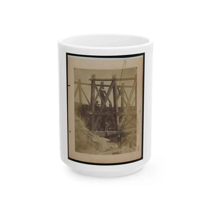 Military Railroad Operations In Northern Virginia  Two Men Boring Holes In Bridge Trestles And Man With Haupt's Torpedo (U.S. Civil War) White Coffee Mug 15oz - Go Mug Yourself