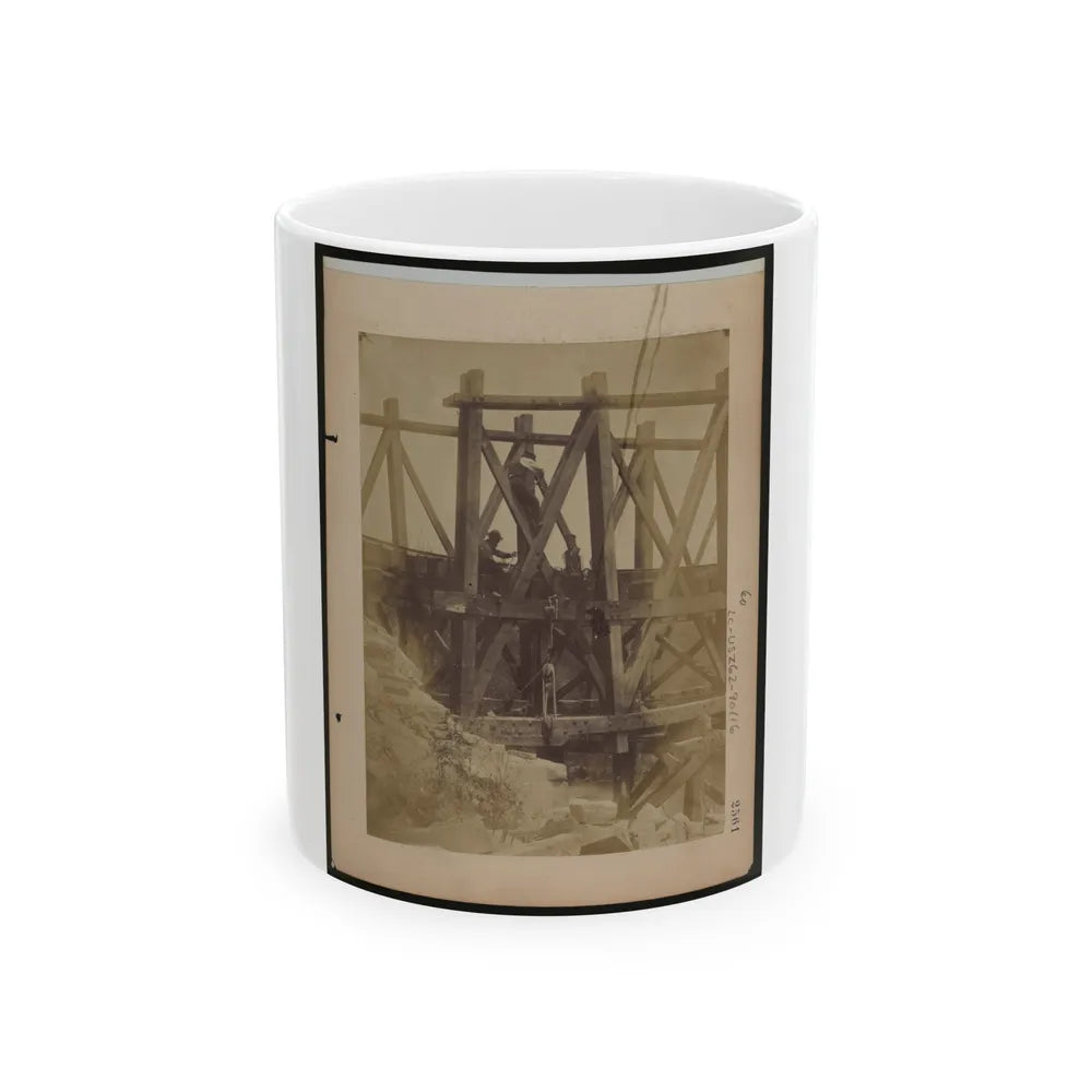 Military Railroad Operations In Northern Virginia Two Men Boring Holes In Bridge Trestles And Man With Haupt's Torpedo (U.S. Civil War) White Coffee Mug-11oz-Go Mug Yourself