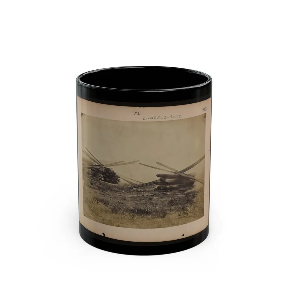 Military Railroad Operations In Northern Virginia Two Piles Of Rails And Wooden Ties (U.S. Civil War) Black Coffee Mug-11oz-Go Mug Yourself