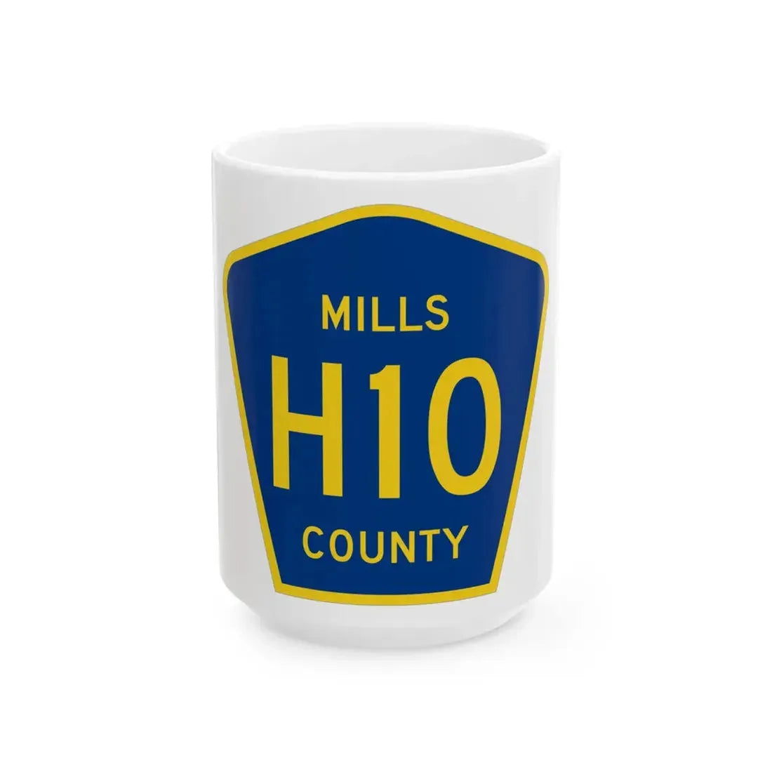 Mills County H10 (Iowa) (Road Sign) White Coffee Mug 15oz - Go Mug Yourself