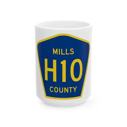 Mills County H10 (Iowa) (Road Sign) White Coffee Mug 15oz - Go Mug Yourself