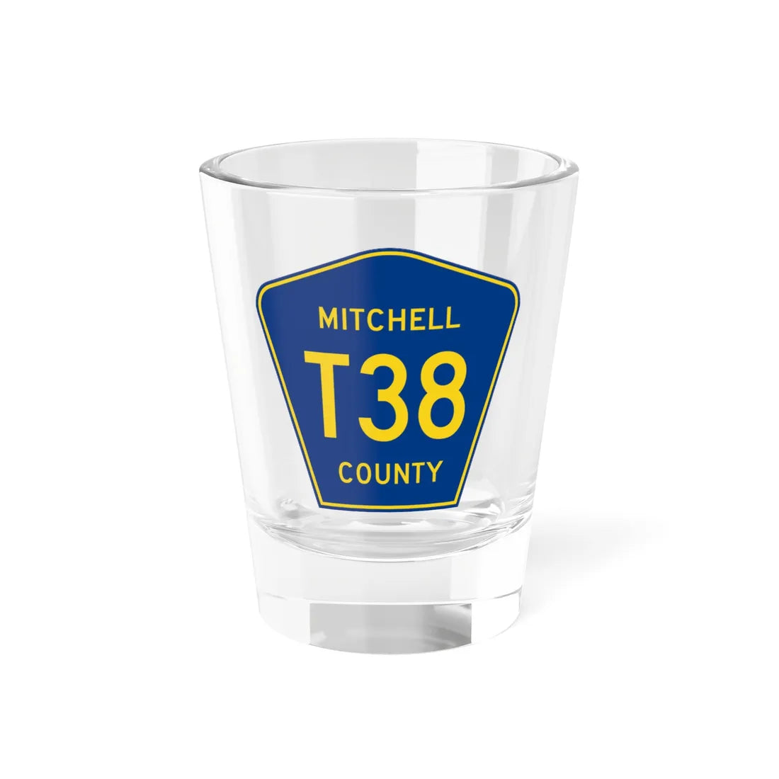 Mitchell County Route T38 IA (Iowa) (Road Sign) Shot Glass 1.5oz 1.5oz - Go Mug Yourself