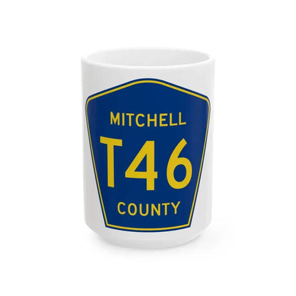 Mitchell County Route T46 IA (Iowa) (Road Sign) White Coffee Mug 15oz - Go Mug Yourself