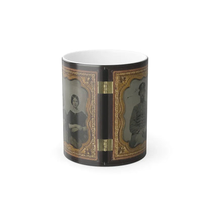 Mollie Knopp Zigler, Left, and Betty Hoover, Right ; Unidentified Midshipman in Confederate Uniform With Book (U.S. Civil War) Color Changing Coffee Mug 11oz-11oz-Go Mug Yourself