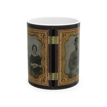 Mollie Knopp Zigler, Left, And Betty Hoover, Right ; Unidentified Midshipman In Confederate Uniform With Book (U.S. Civil War) White Coffee Mug-11oz-Go Mug Yourself