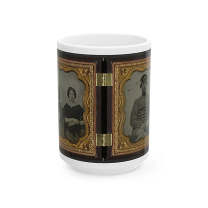 Mollie Knopp Zigler, Left, And Betty Hoover, Right ; Unidentified Midshipman In Confederate Uniform With Book (U.S. Civil War) White Coffee Mug-15oz-Go Mug Yourself