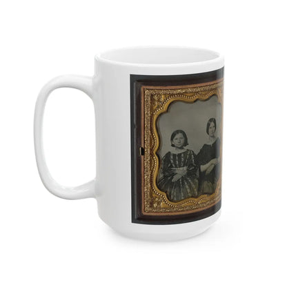 Mollie Knopp Zigler, Left, And Betty Hoover, Right ; Unidentified Midshipman In Confederate Uniform With Book (U.S. Civil War) White Coffee Mug-Go Mug Yourself