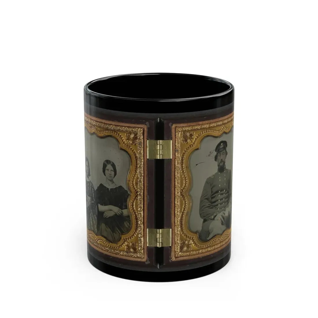Mollie Knopp Zigler, Left, And Betty Hoover, Right ; Unidentified Midshipman In Confederate Uniform With Book (U.S. Civil War) Black Coffee Mug 11oz - Go Mug Yourself