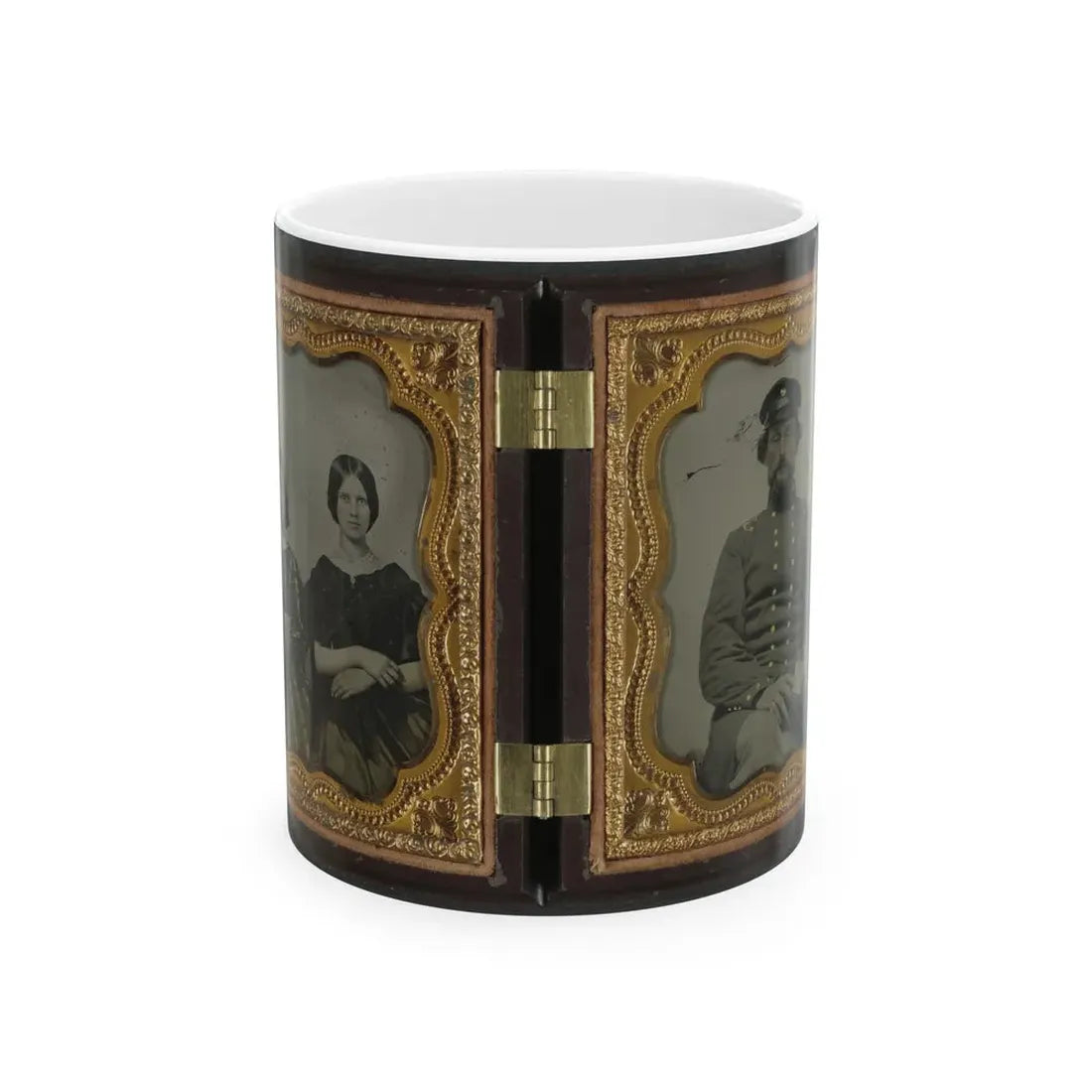 Mollie Knopp Zigler, Left, And Betty Hoover, Right ; Unidentified Midshipman In Confederate Uniform With Book (U.S. Civil War) White Coffee Mug 11oz - Go Mug Yourself