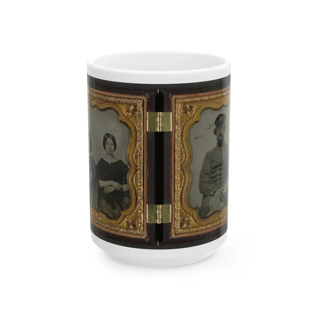 Mollie Knopp Zigler, Left, And Betty Hoover, Right ; Unidentified Midshipman In Confederate Uniform With Book (U.S. Civil War) White Coffee Mug 15oz - Go Mug Yourself