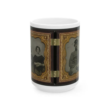 Mollie Knopp Zigler, Left, And Betty Hoover, Right ; Unidentified Midshipman In Confederate Uniform With Book (U.S. Civil War) White Coffee Mug 15oz - Go Mug Yourself