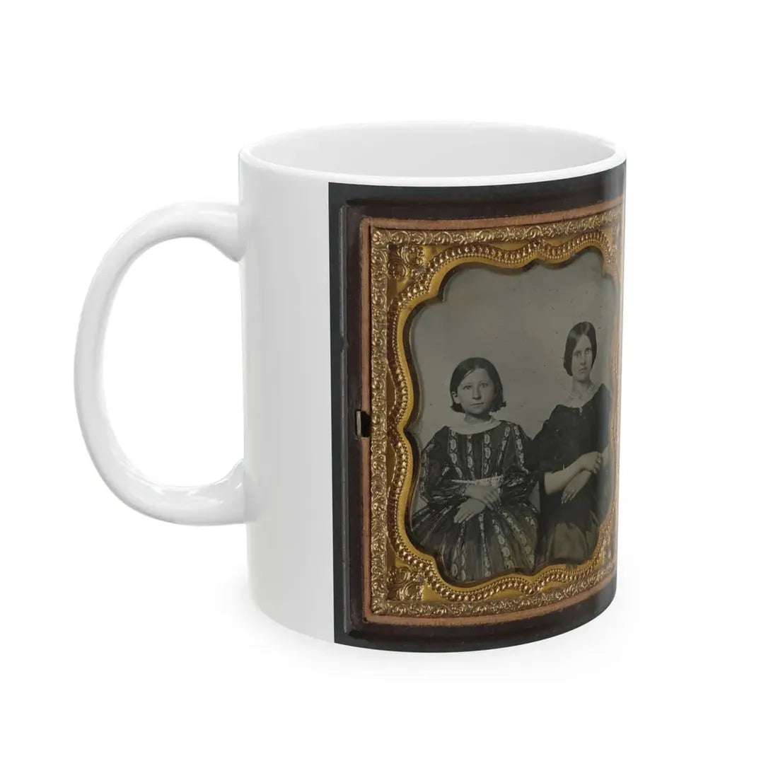 Mollie Knopp Zigler, Left, And Betty Hoover, Right ; Unidentified Midshipman In Confederate Uniform With Book (U.S. Civil War) White Coffee Mug - Go Mug Yourself