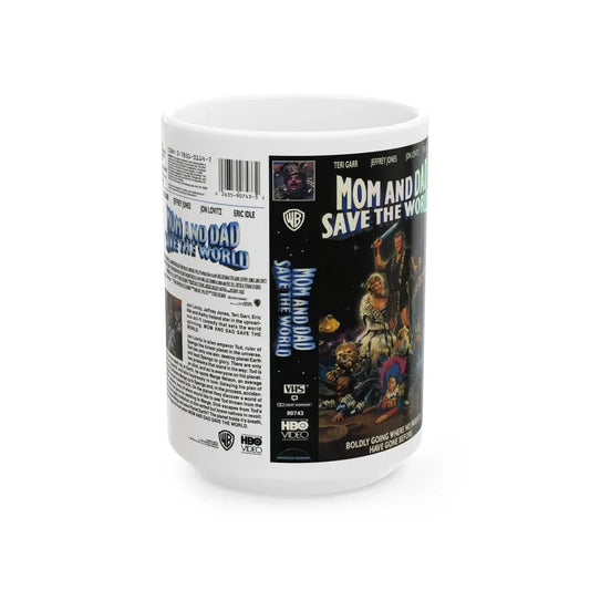 MOM AND DAD SAVE THE WORLD (VHS COVER) - White Coffee Mug 15oz - Go Mug Yourself