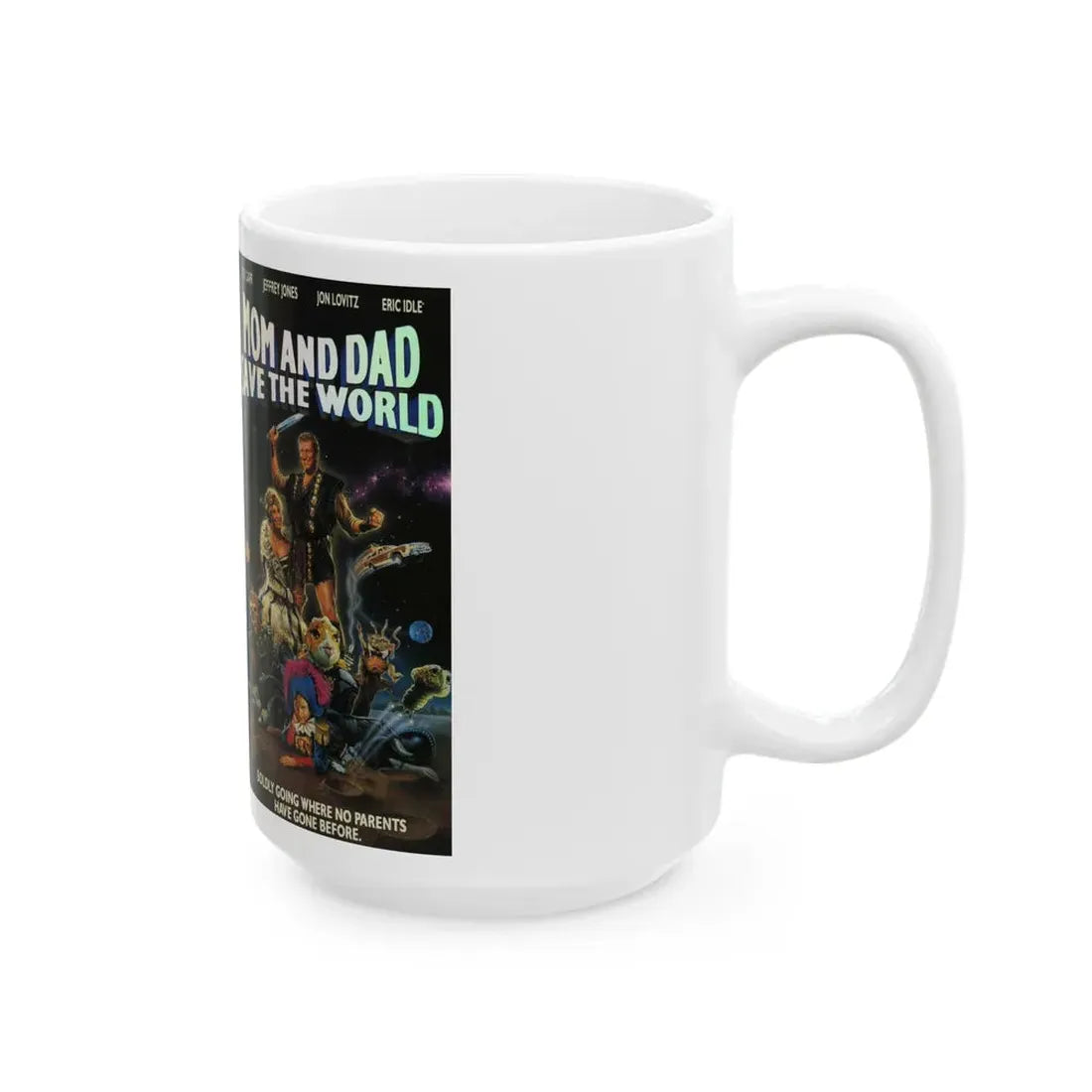 MOM AND DAD SAVE THE WORLD (VHS COVER) - White Coffee Mug - Go Mug Yourself