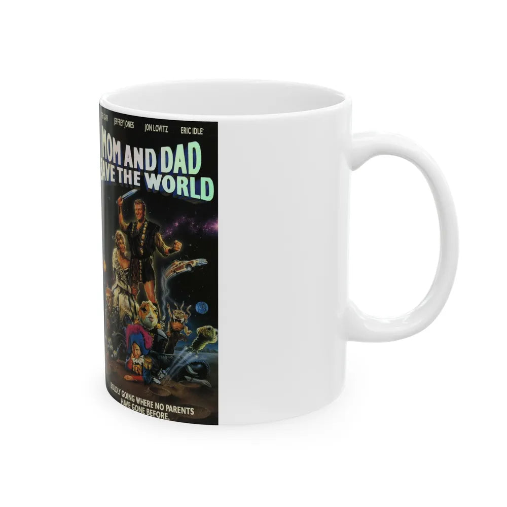 MOM AND DAD SAVE THE WORLD (VHS COVER) - White Coffee Mug-Go Mug Yourself