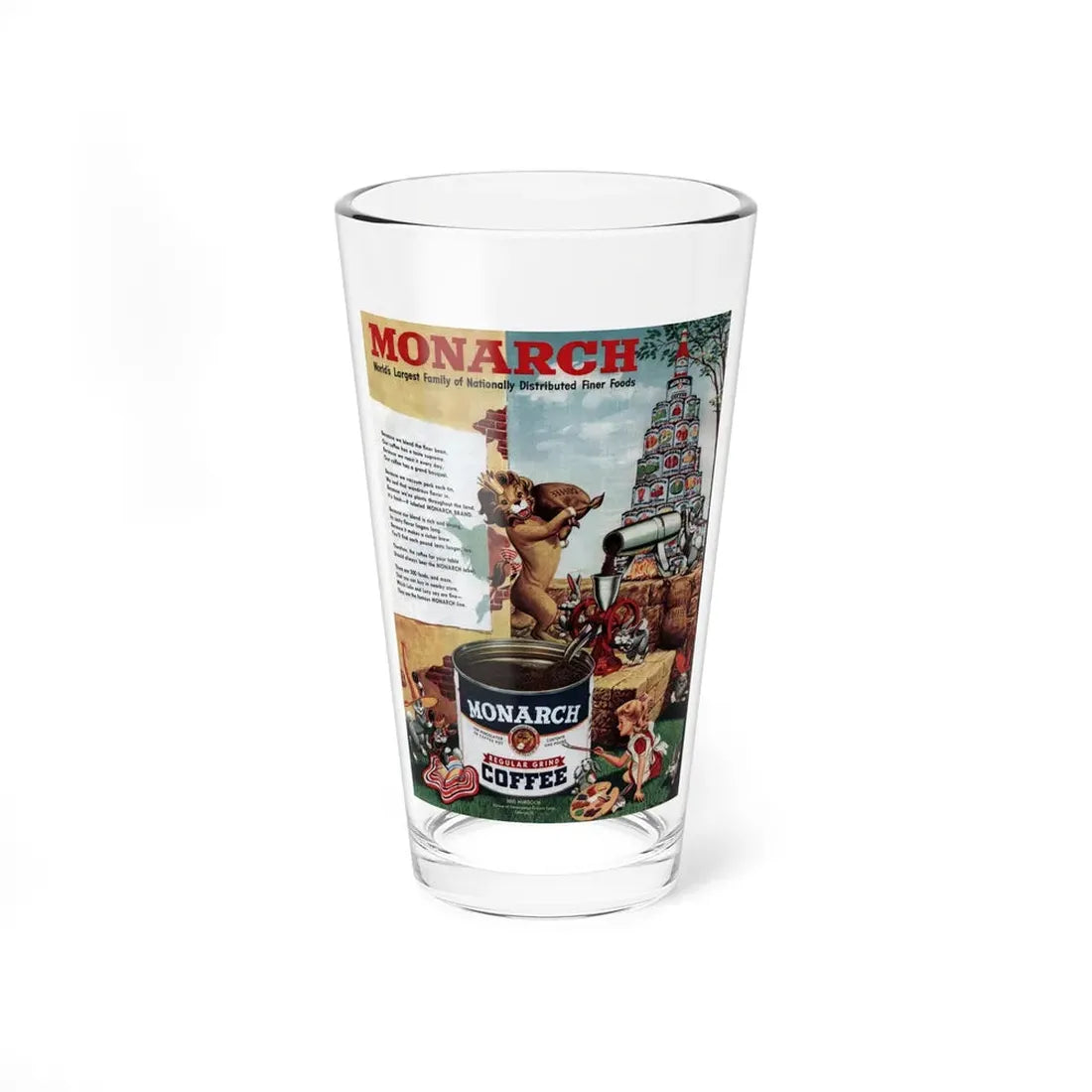 Monarch Coffee ad, Collier's, April 23, 1949 (Magazine Illustration) Pint Glass 16oz 16oz - Go Mug Yourself