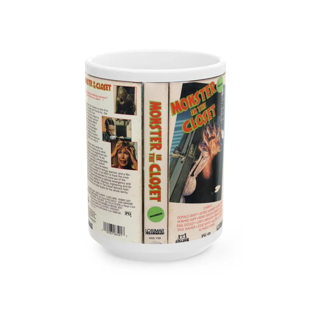 MONSTER IN THE CLOSET (VHS COVER) - White Coffee Mug-15oz-Go Mug Yourself