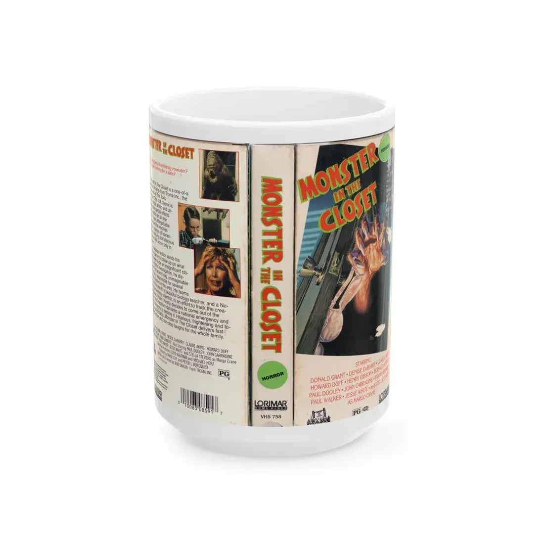 MONSTER IN THE CLOSET (VHS COVER) - White Coffee Mug 15oz - Go Mug Yourself
