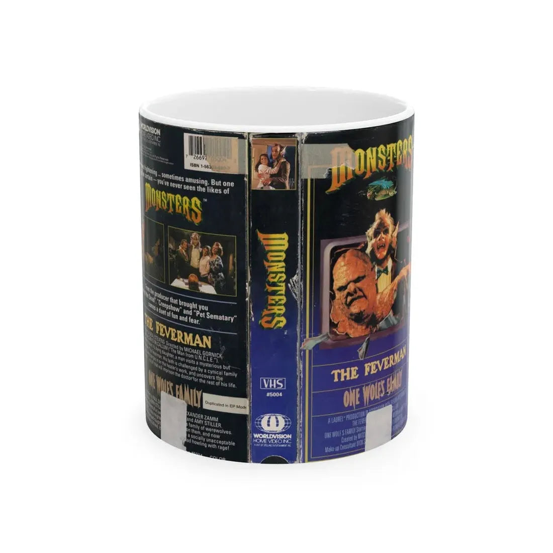 MONSTERS THE FEVERMAN AND ONE WOLFS FAMILY (VHS COVER) - White Coffee Mug 11oz - Go Mug Yourself