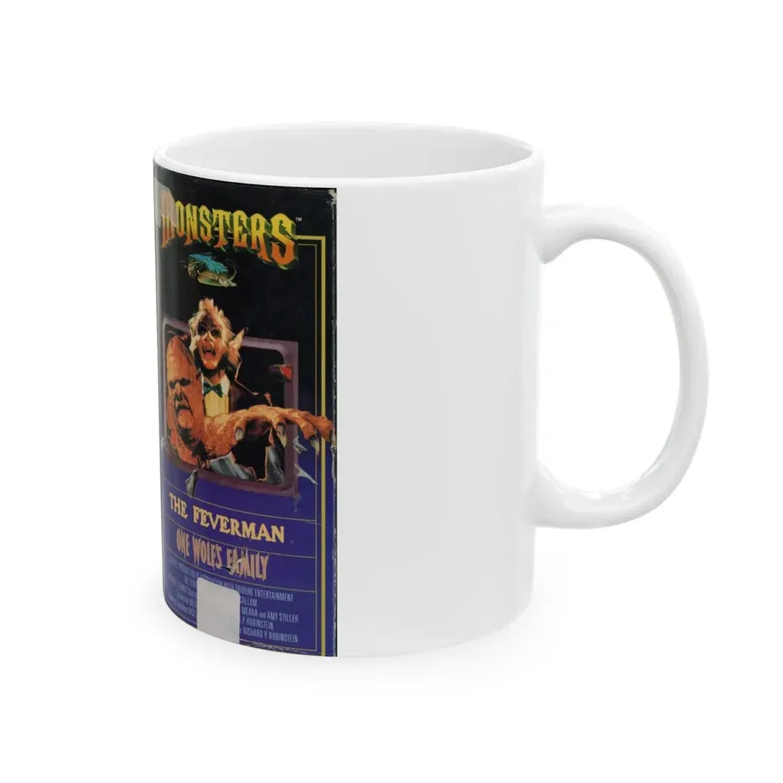 MONSTERS THE FEVERMAN AND ONE WOLFS FAMILY (VHS COVER) - White Coffee Mug - Go Mug Yourself