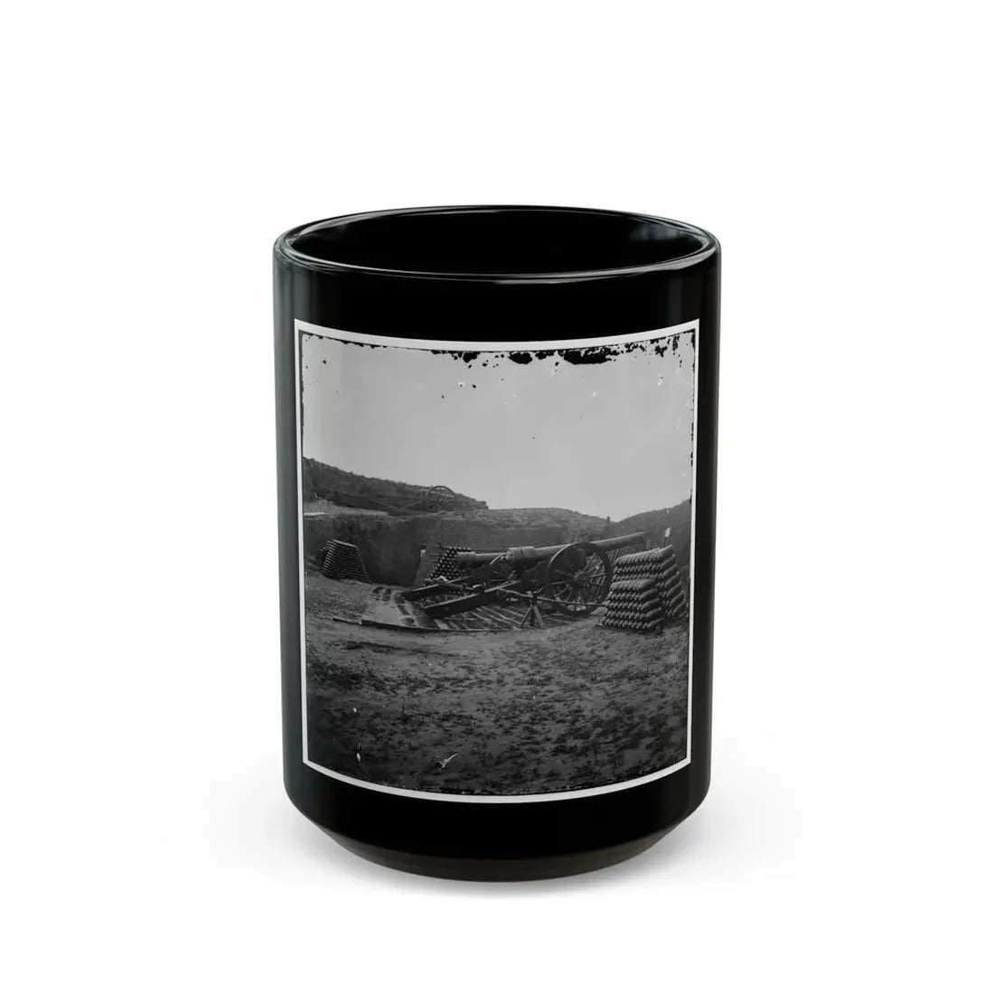 Morris Island, S.C. Two 100-Pdr. Parrott Guns And Stacks Of Shells Inside Fort Putnam (U.S. Civil War) Black Coffee Mug 15oz - Go Mug Yourself