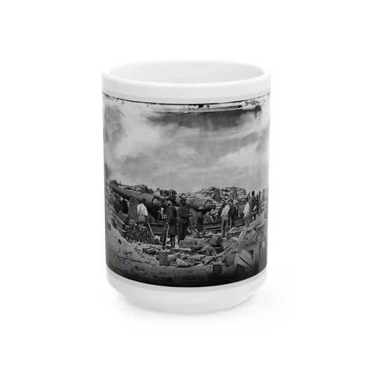 Morris Island, South Carolina. Battery Rosecrans. Three 100-Pounder Parrot Rifles. Breaching Battery Against Fort Sumter (U.S. Civil War) White Coffee Mug 15oz - Go Mug Yourself