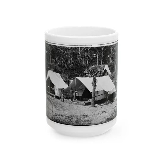 Morris Island, South Carolina. General Quincy A. Gillmore In Front Of His Tent 001 (U.S. Civil War) White Coffee Mug 15oz - Go Mug Yourself